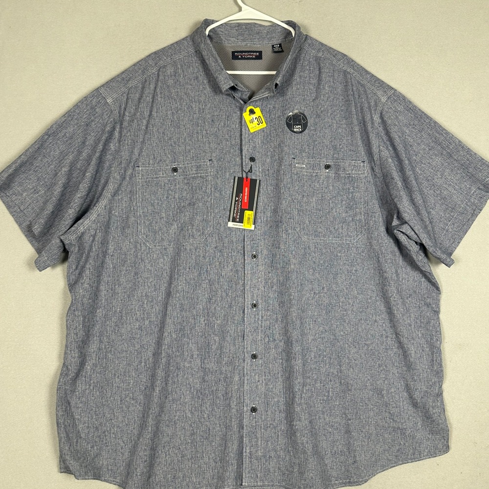 NEW Roundtree Yorke Shirt Men 4XB Big Man Performance Blue Vented Back Button Up